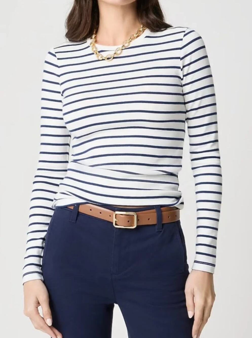 J Crew Long Sleeve Striped Everyday Tee XS NWT White Blue Nautical Coastal